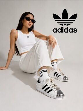 Adidas White Low-Top Sneakers with Black Trefoil